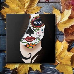 Mysterious Black Elegant Sugar Skull Portrait Ceramic Tile