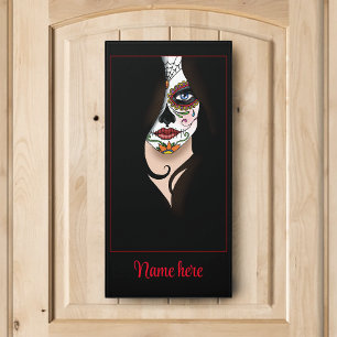 Mysterious Black Elegant Sugar Skull Portrait Door Sign