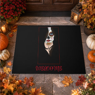 Mysterious Black Elegant Sugar Skull Portrait Doormat