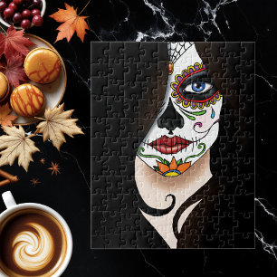 Mysterious Black Elegant Sugar Skull Portrait Jigsaw Puzzle