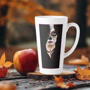 Mysterious Black Elegant Sugar Skull Portrait Latte Mug