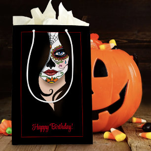Mysterious Black Elegant Sugar Skull Portrait Medium Gift Bag