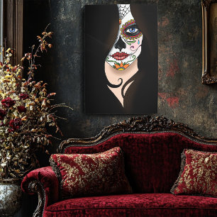 Mysterious Black Elegant Sugar Skull Portrait Metal Print