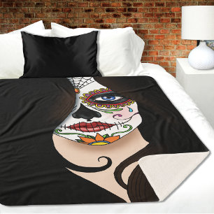Mysterious Black Elegant Sugar Skull Portrait Sherpa Blanket