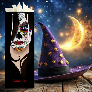 Mysterious Black Elegant Sugar Skull Portrait Wine Gift Bag
