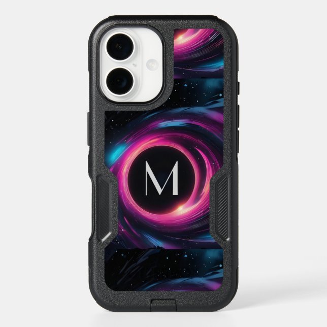 Mysterious Black Hole iPhone 16 Case with Monogram (Back)