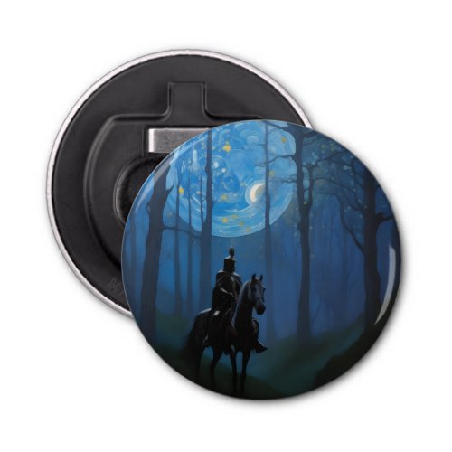 Mysterious Black Knight in the Moonlit Forest Bottle Opener