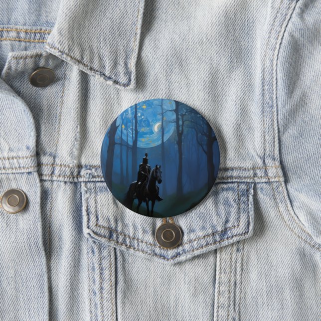 Mysterious Black Knight in the Moonlit Forest Button (In Situ)