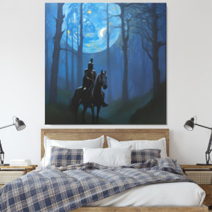 Mysterious Black Knight in the Moonlit Forest Canvas Print
