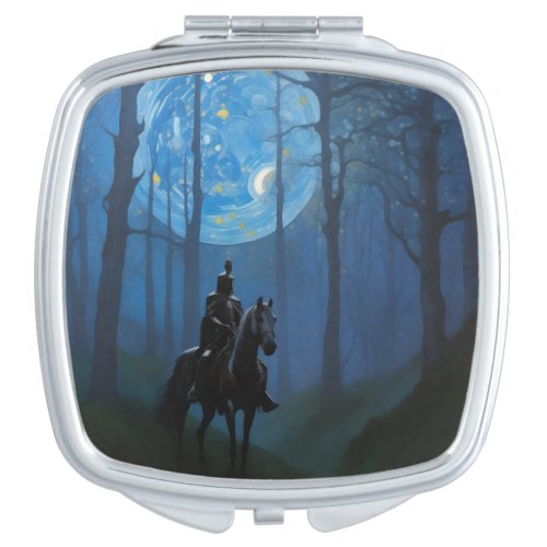 Mysterious Black Knight in the Moonlit Forest Compact Mirror