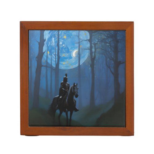 Mysterious Black Knight in the Moonlit Forest Desk Organizer