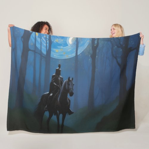 Mysterious Black Knight in the Moonlit Forest Fleece Blanket