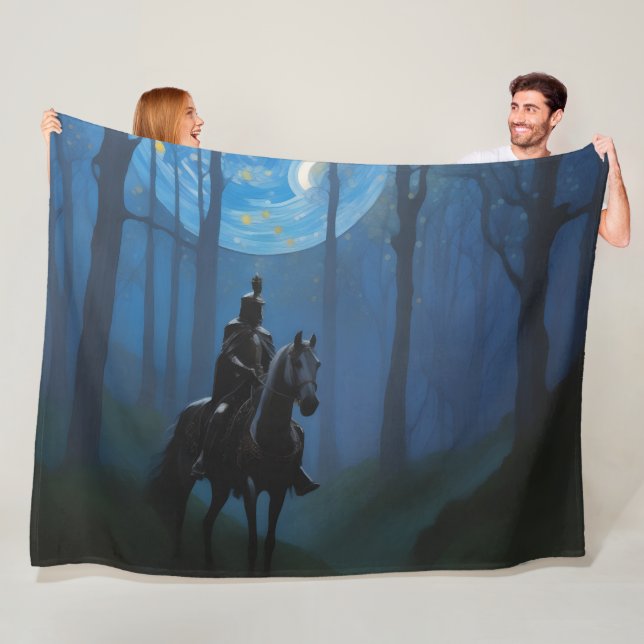 Mysterious Black Knight in the Moonlit Forest Fleece Blanket (In Situ)