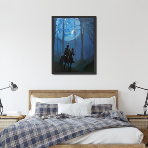 Mysterious Black Knight in the Moonlit Forest Framed Art