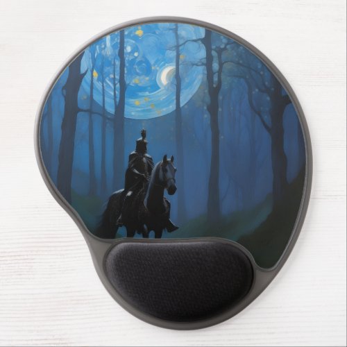 Mysterious Black Knight in the Moonlit Forest Gel Mouse Pad