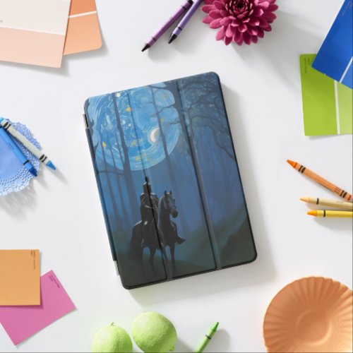 Mysterious Black Knight in the Moonlit Forest iPad Air Cover