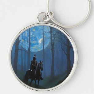 Mysterious Black Knight in the Moonlit Forest Keychain