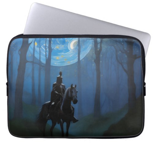 Mysterious Black Knight in the Moonlit Forest Laptop Sleeve
