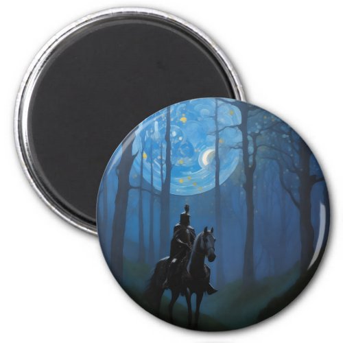 Mysterious Black Knight in the Moonlit Forest Magnet