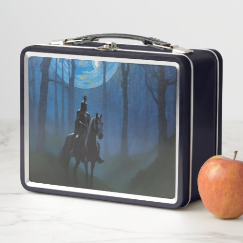 Mysterious Black Knight in the Moonlit Forest Metal Lunch Box