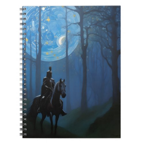 Mysterious Black Knight in the Moonlit Forest Notebook