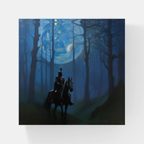 Mysterious Black Knight in the Moonlit Forest Paperweight