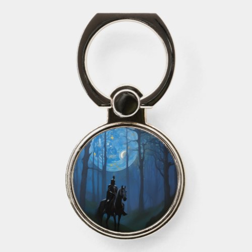 Mysterious Black Knight in the Moonlit Forest Phone Ring Stand