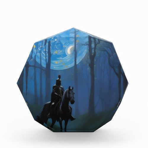 Mysterious Black Knight in the Moonlit Forest Photo Block