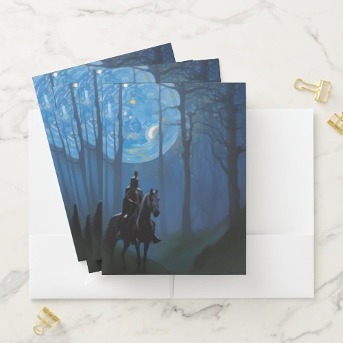 Mysterious Black Knight in the Moonlit Forest Pocket Folder