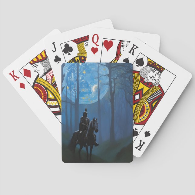 Mysterious Black Knight in the Moonlit Forest Poker Cards (Back)
