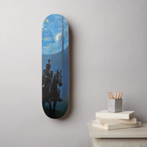 Mysterious Black Knight in the Moonlit Forest Skateboard