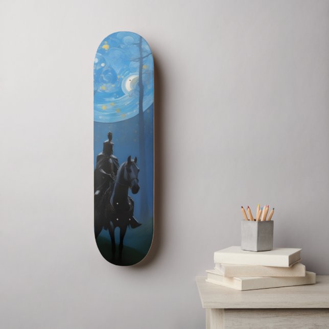 Mysterious Black Knight in the Moonlit Forest Skateboard (Wall Art)