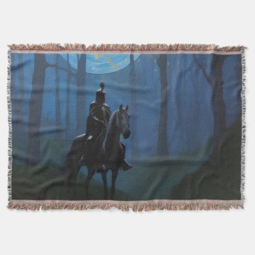 Mysterious Black Knight in the Moonlit Forest Throw Blanket