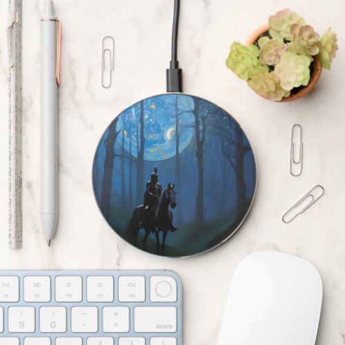 Mysterious Black Knight in the Moonlit Forest Wireless Charger