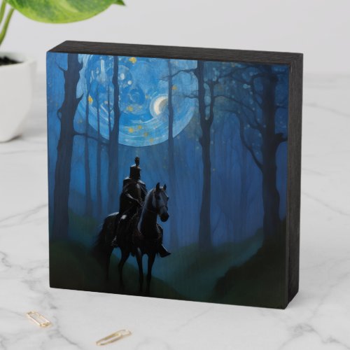Mysterious Black Knight in the Moonlit Forest Wooden Box Sign