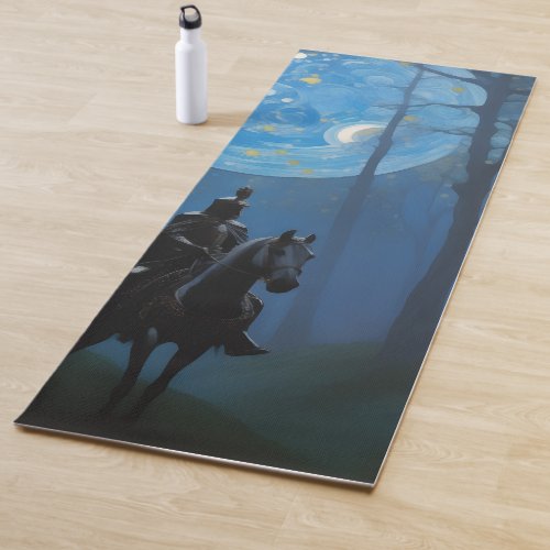 Mysterious Black Knight in the Moonlit Forest Yoga Mat