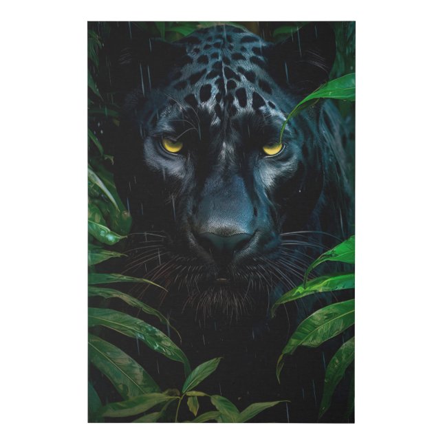 Mysterious Black Panther Jungle Wildlife Design Faux Canvas Print (Front)