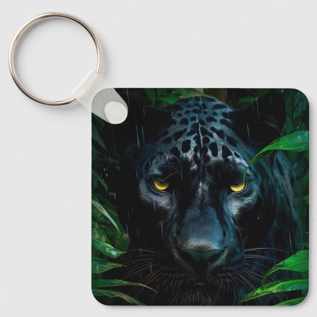 Mysterious Black Panther Jungle Wildlife Design Keychain (Front)