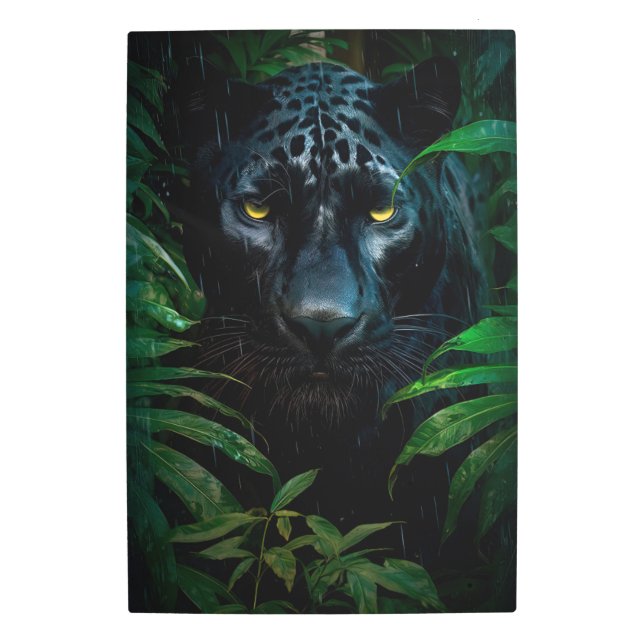 Mysterious Black Panther Jungle Wildlife Design Metal Print (Front)