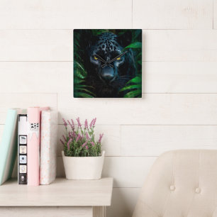 Mysterious Black Panther Jungle Wildlife Design Square Wall Clock
