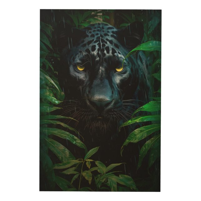 Mysterious Black Panther Jungle Wildlife Design Wood Wall Art (Front)