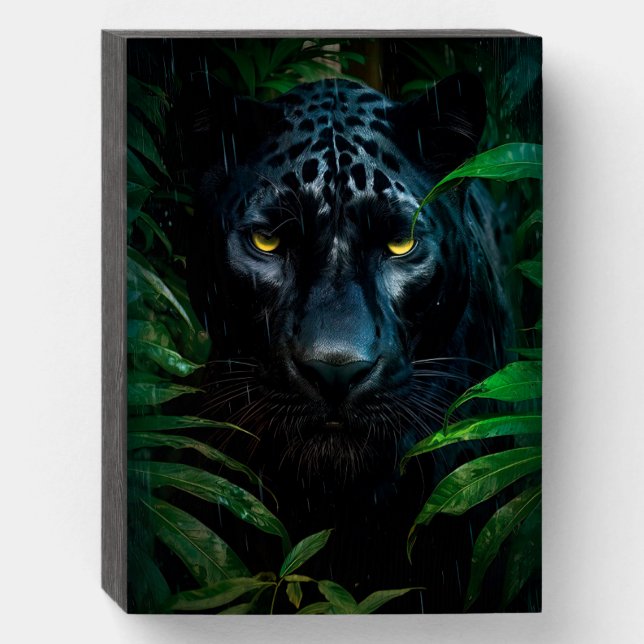 Mysterious Black Panther Jungle Wildlife Design Wooden Box Sign (Front Vertical)