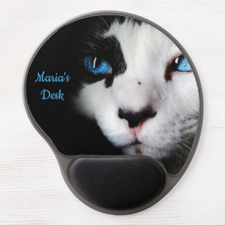 Mysterious Blue Eyed Tuxedo Cat Gel Mouse Pad