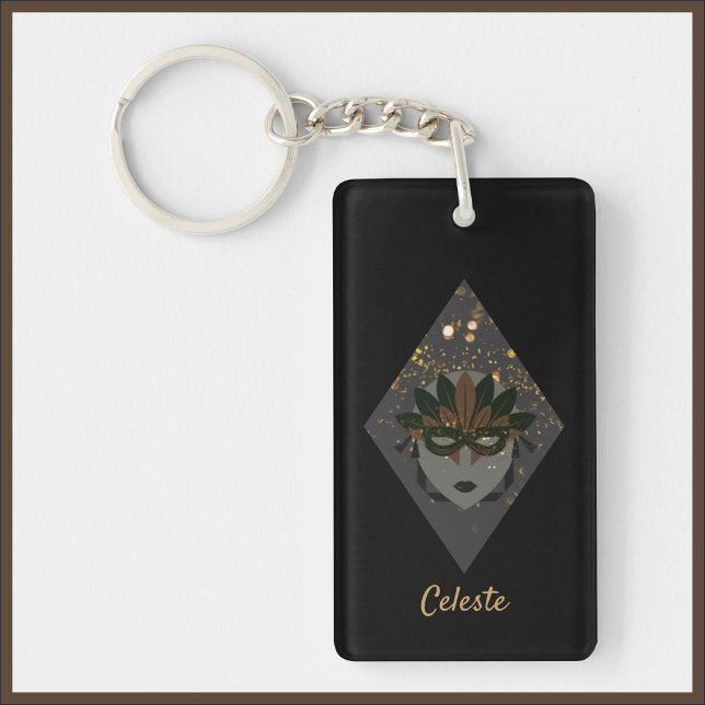 Mysterious Bronze and Black Glitter Masquerade Keychain (Creator Uploaded)