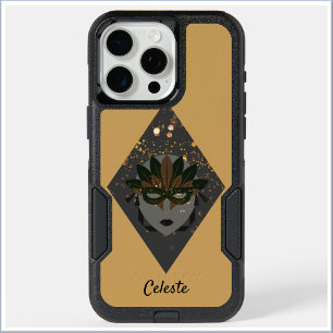 Mysterious Bronze & Black Glitter Masquerade Mask iPhone 15 Pro Max Case