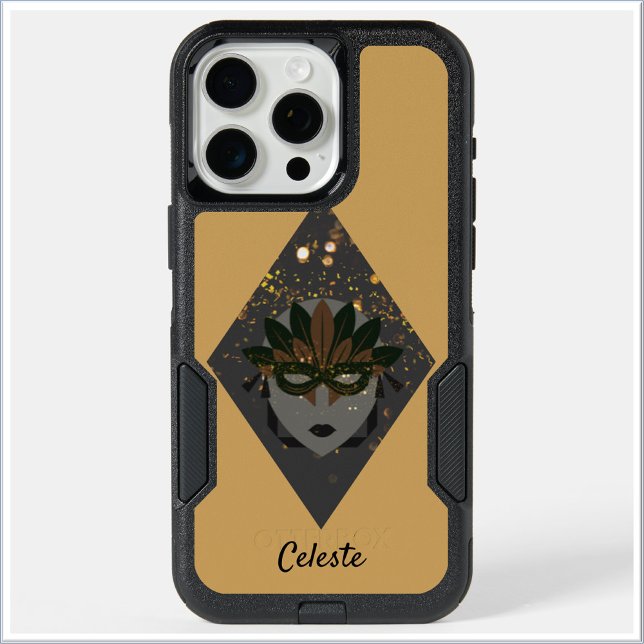Mysterious Bronze & Black Glitter Masquerade Mask iPhone 15 Pro Max Case (Creator Uploaded)
