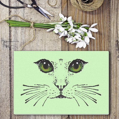 Mysterious Cat Face Green Eyes Long Whiskers Tissue Paper