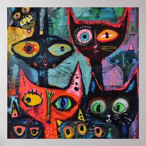 Mysterious Cats_ Whimsical Art Print
