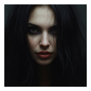 Mysterious Dark-Haired Portrait Poster