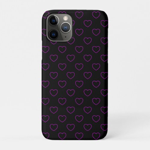 Mysterious Decent Outlined Purple Hearts On Black iPhone 11 Pro Case